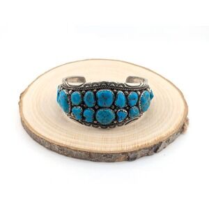Vintage Navajo Cuff Turquoise Dead Pawn Native Am Jewelry Sz 7.75 Signed‎ Tahe